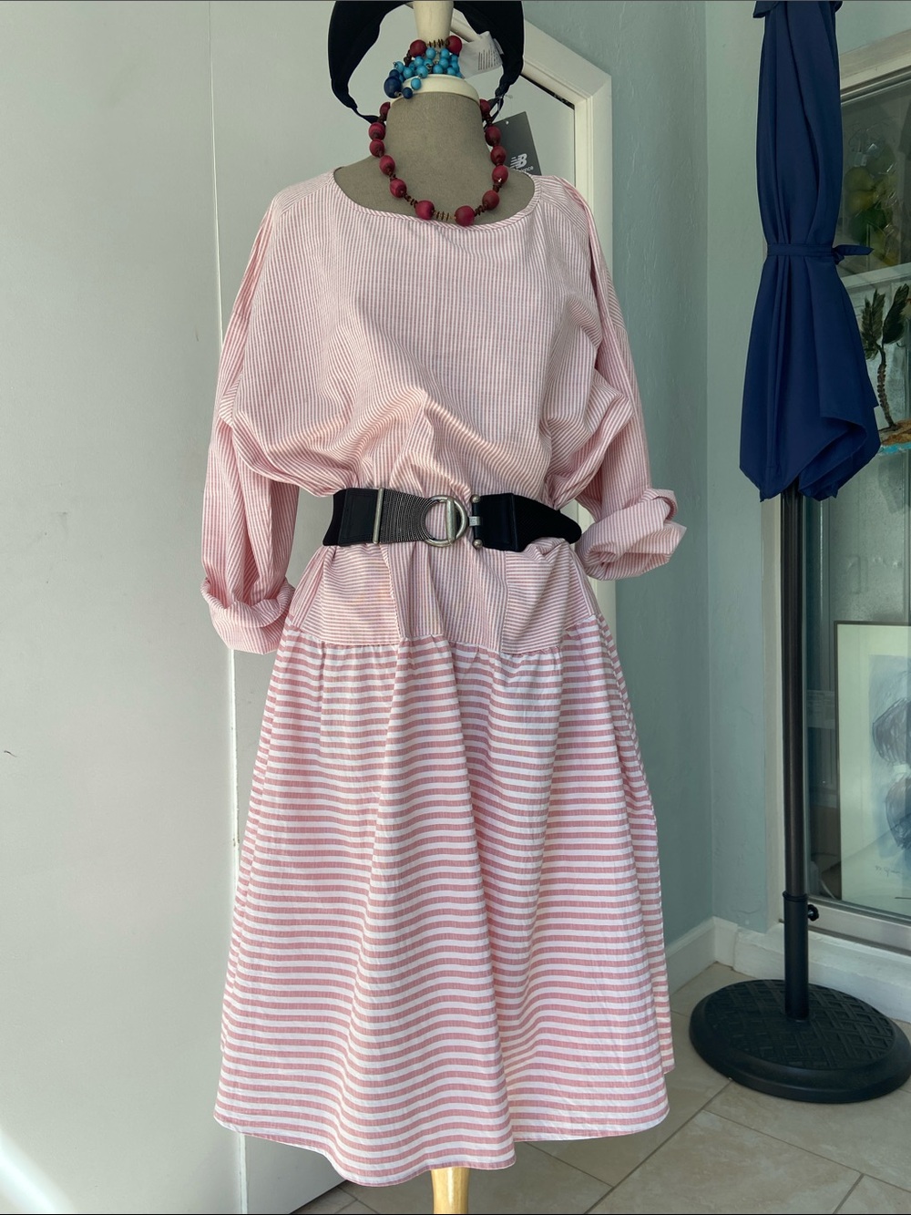 MISSLOOK Pink and White Striped Long-Sleeve Women Dress